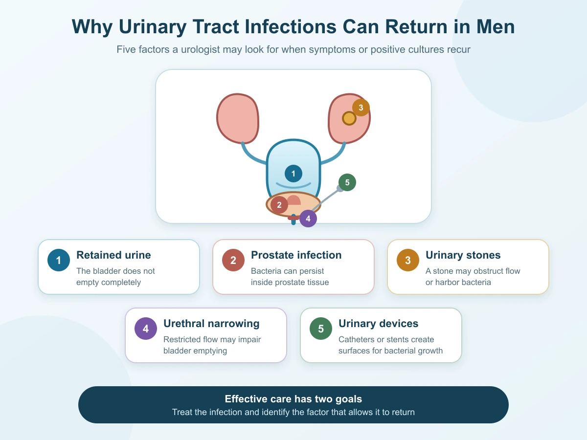 Recurrent urinary tract infections in men causes infographic